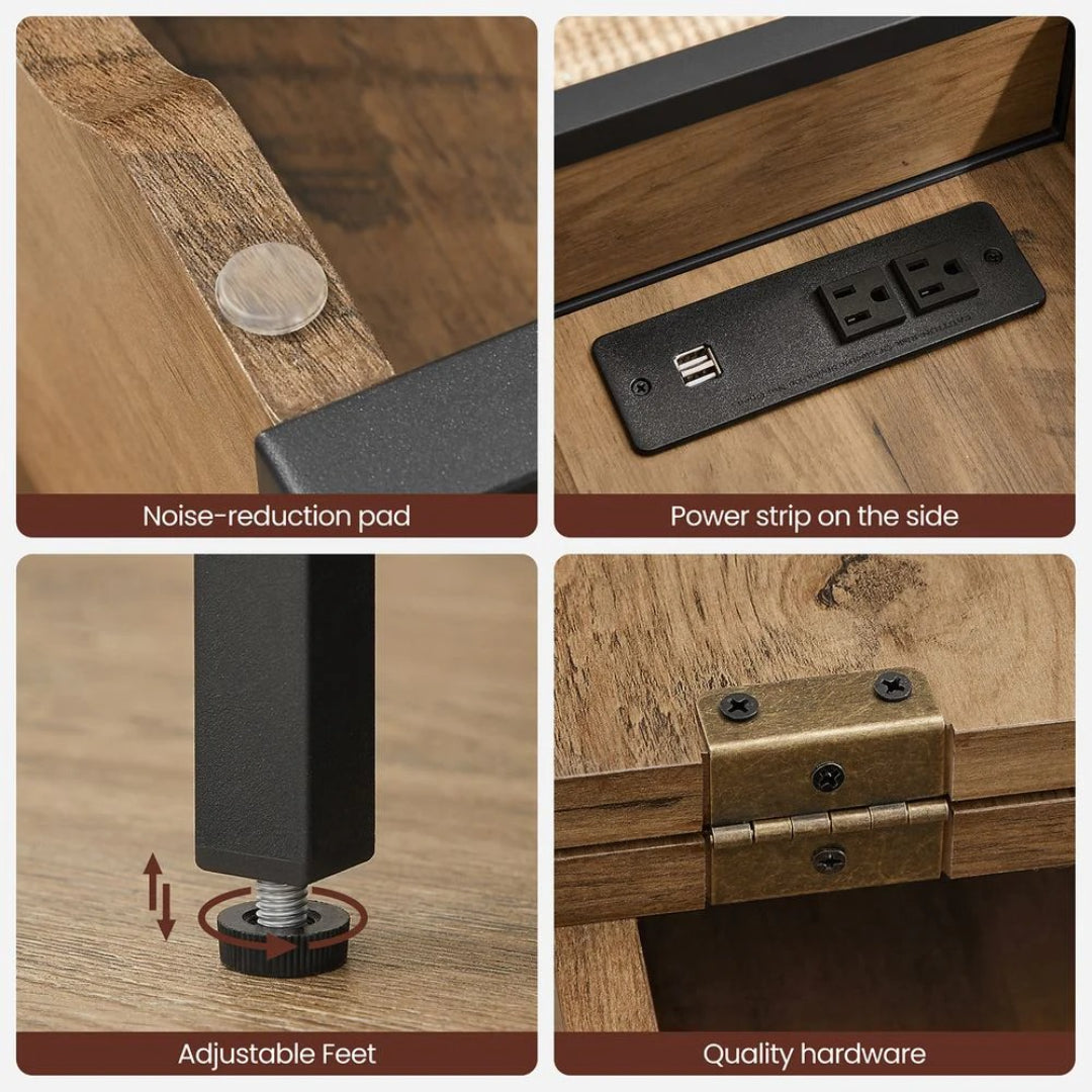 End Table With USB Ports And Power Outlets Storage Shelf