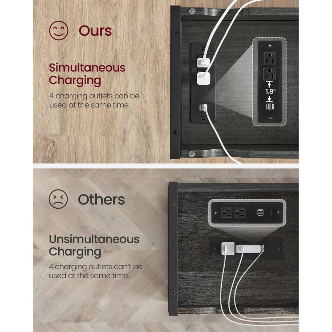 End Table With USB Ports And Power Outlets Storage Shelf