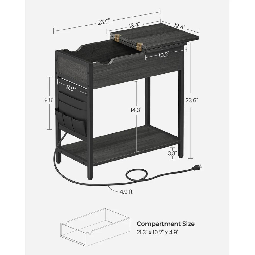 End Table With USB Ports And Power Outlets Storage Shelf