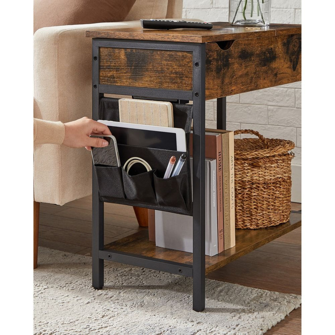 End Table With USB Ports And Power Outlets Storage Shelf