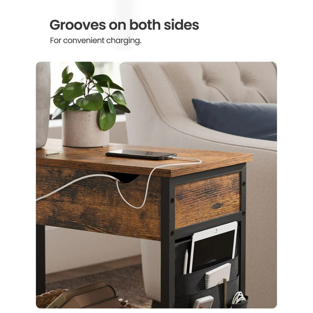 End Table With USB Ports And Power Outlets Storage Shelf