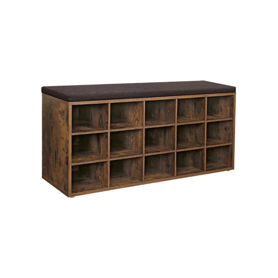 Shoe Storage Bench With Cushion, 15 Compartments Organizer