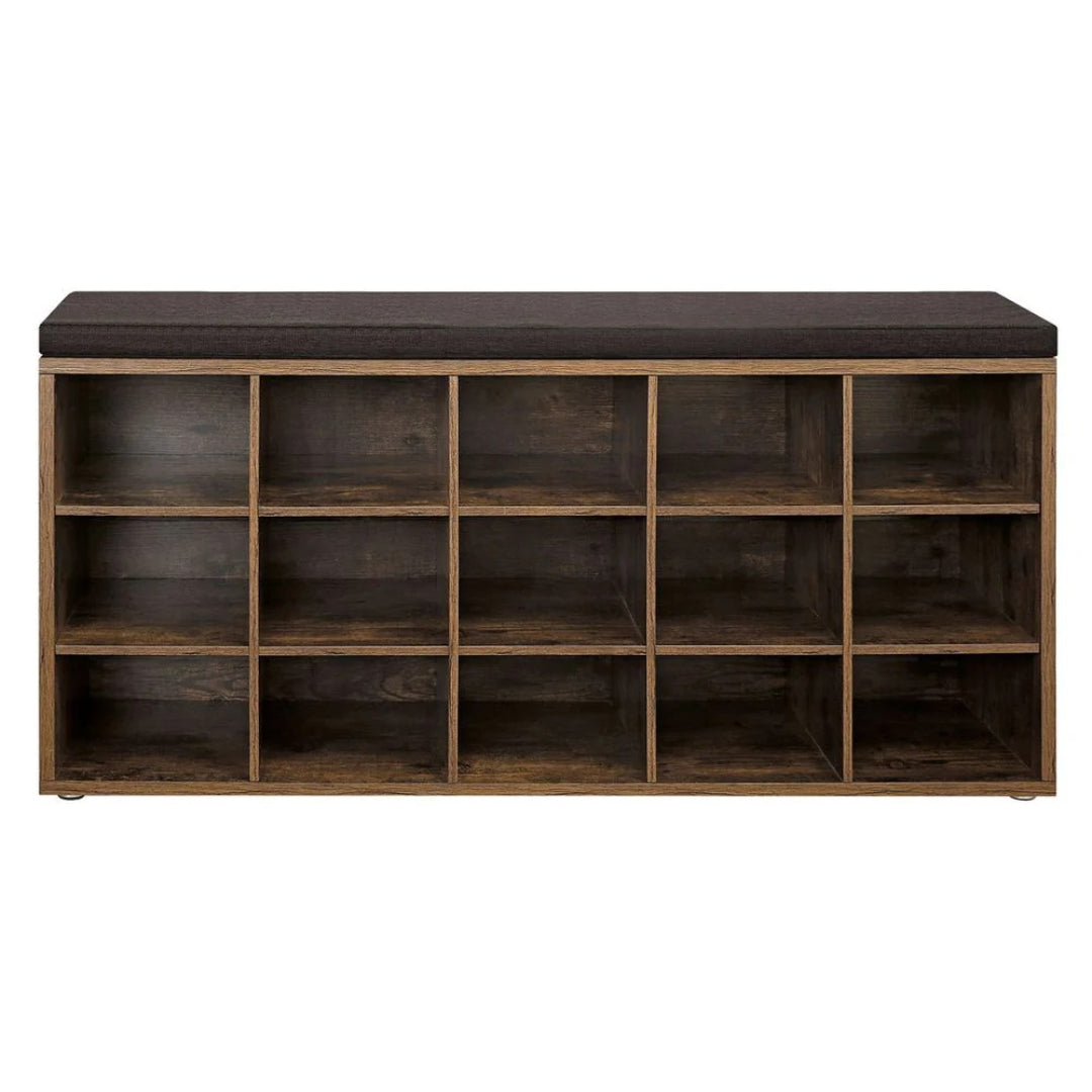 Shoe Storage Bench With Cushion, 15 Compartments Organizer