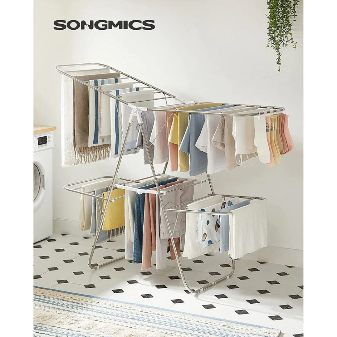 Clothes Drying Rack Foldable 2-Level With Adjustable Wings 67.3in