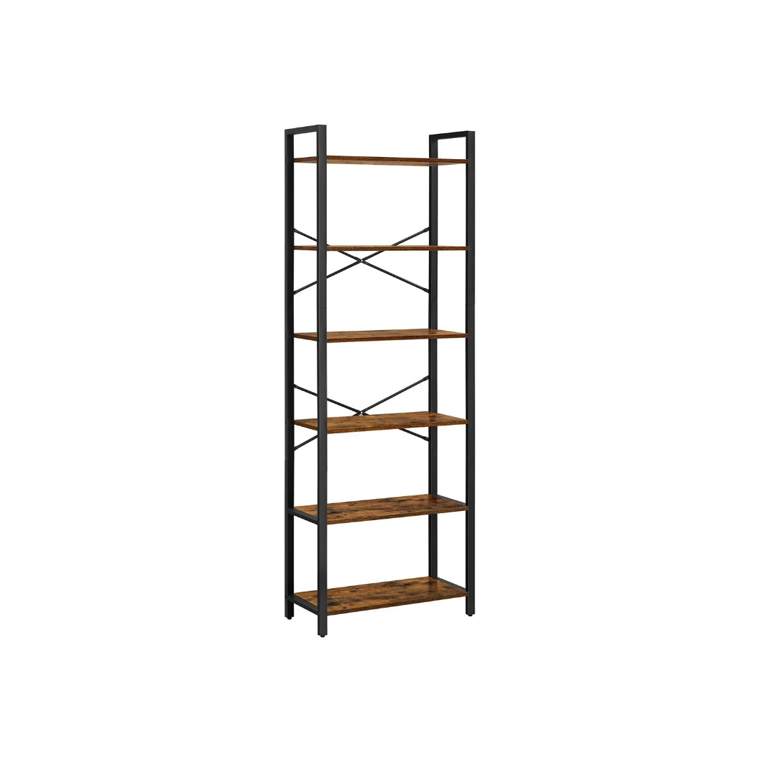 6 Tier Industrial Bookshelf With Steel Frame, 26/31.5 Inch Unit