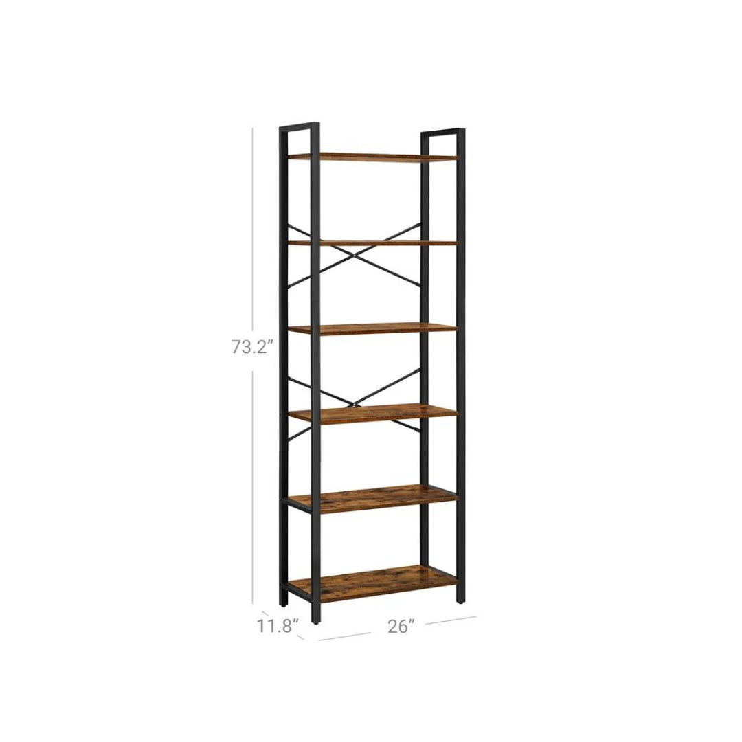 6 Tier Industrial Bookshelf With Steel Frame, 26/31.5 Inch Unit
