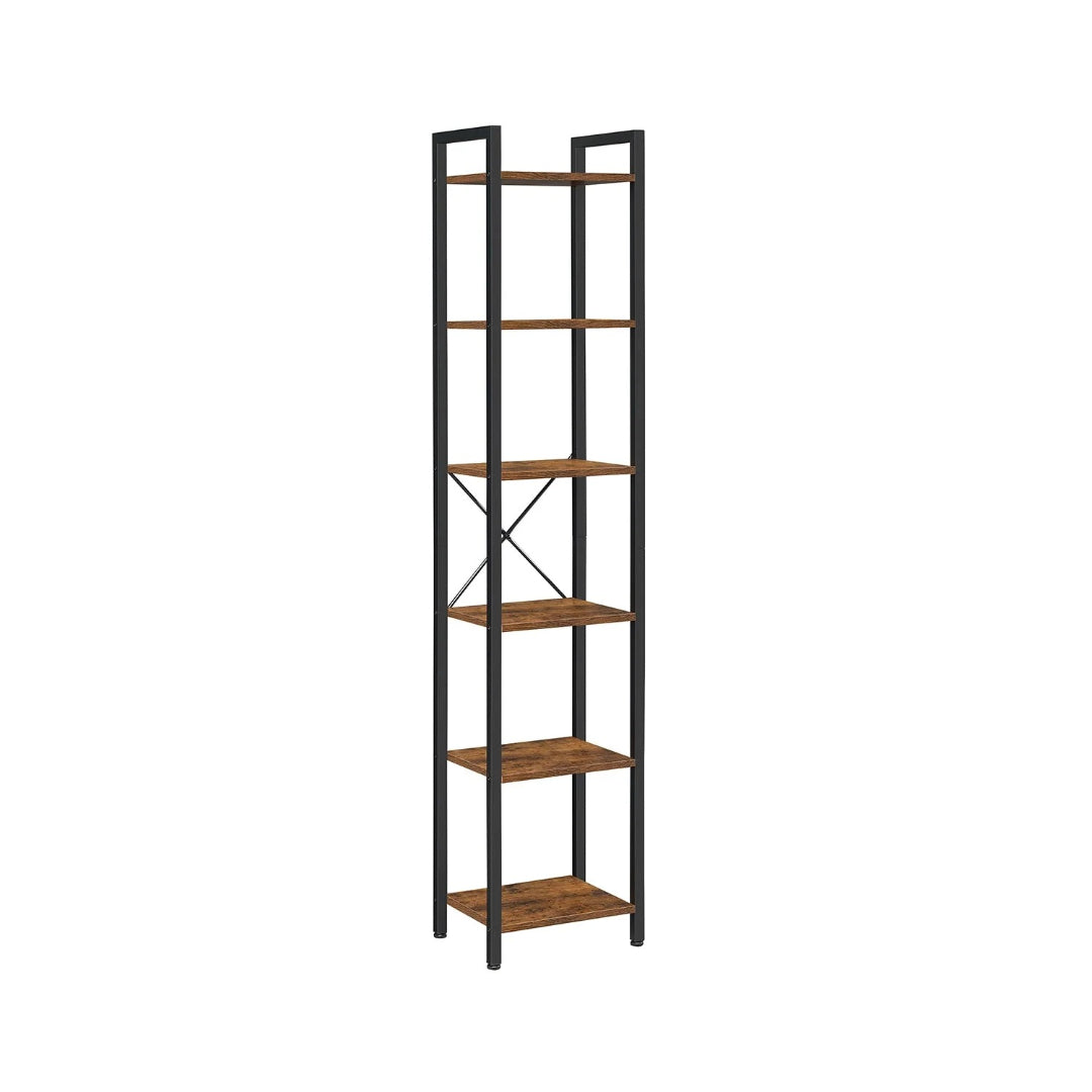 6 Tier Narrow Bookcase With Steel Frame Storage Shelf