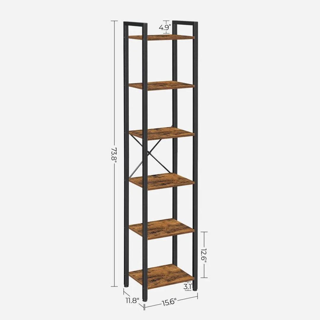 6 Tier Narrow Bookcase With Steel Frame Storage Shelf