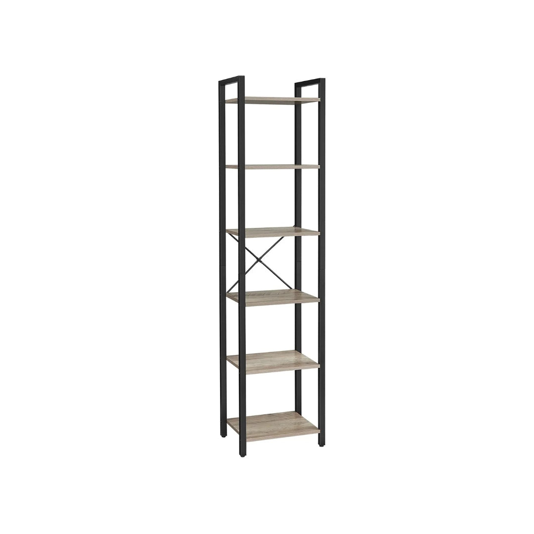 6 Tier Narrow Bookcase With Steel Frame Storage Shelf