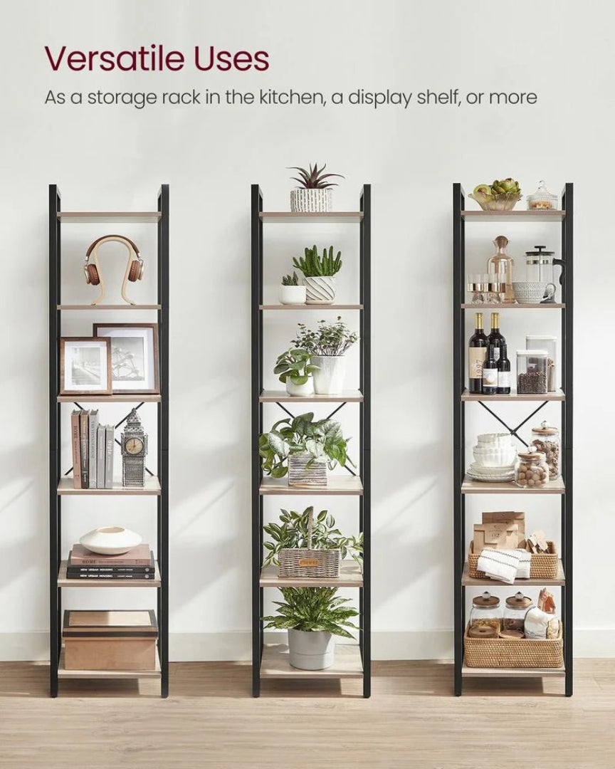 6 Tier Narrow Bookcase With Steel Frame, 73.8 Inch Storage Shelf