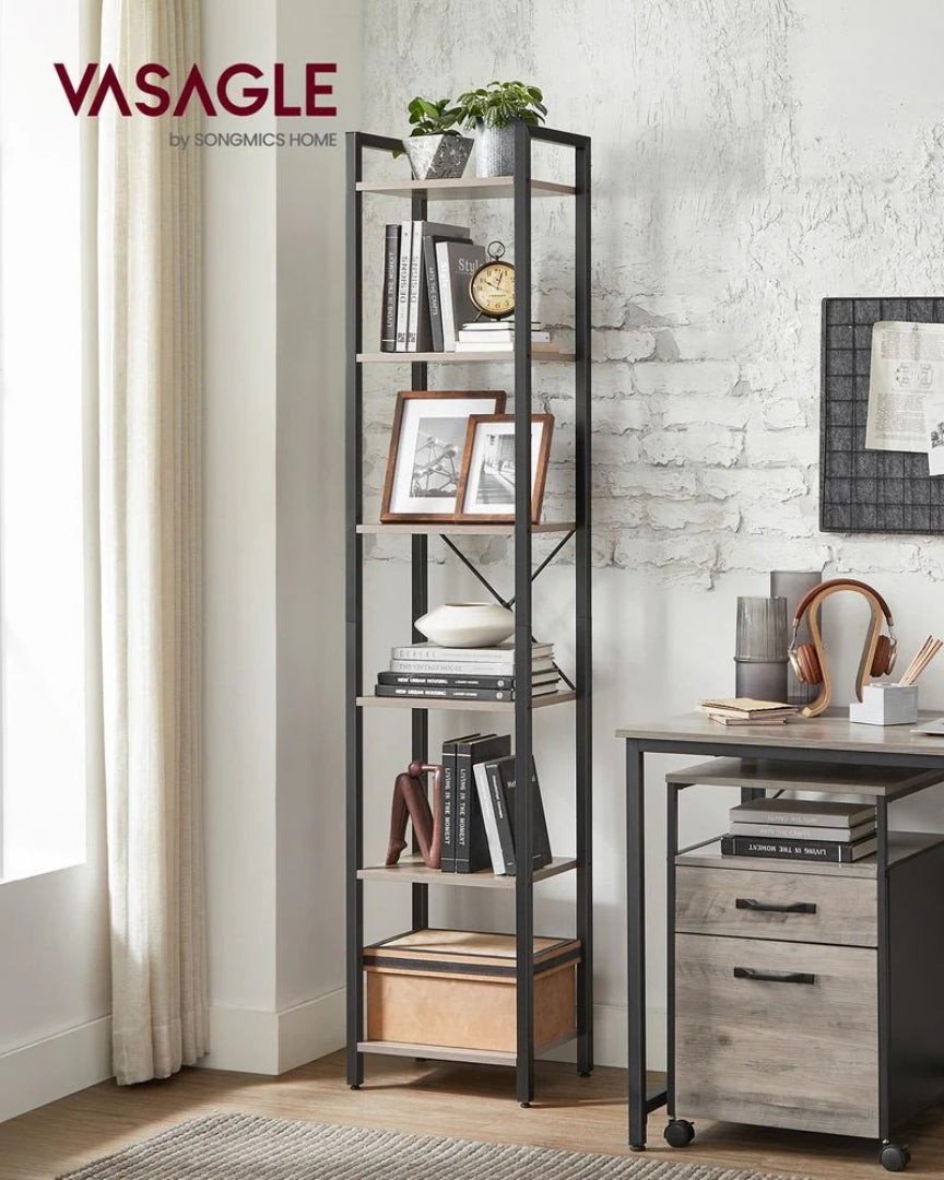 6 Tier Narrow Bookcase With Steel Frame Storage Shelf