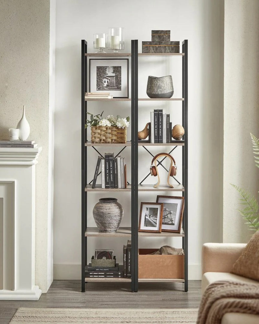 6 Tier Narrow Bookcase With Steel Frame Storage Shelf