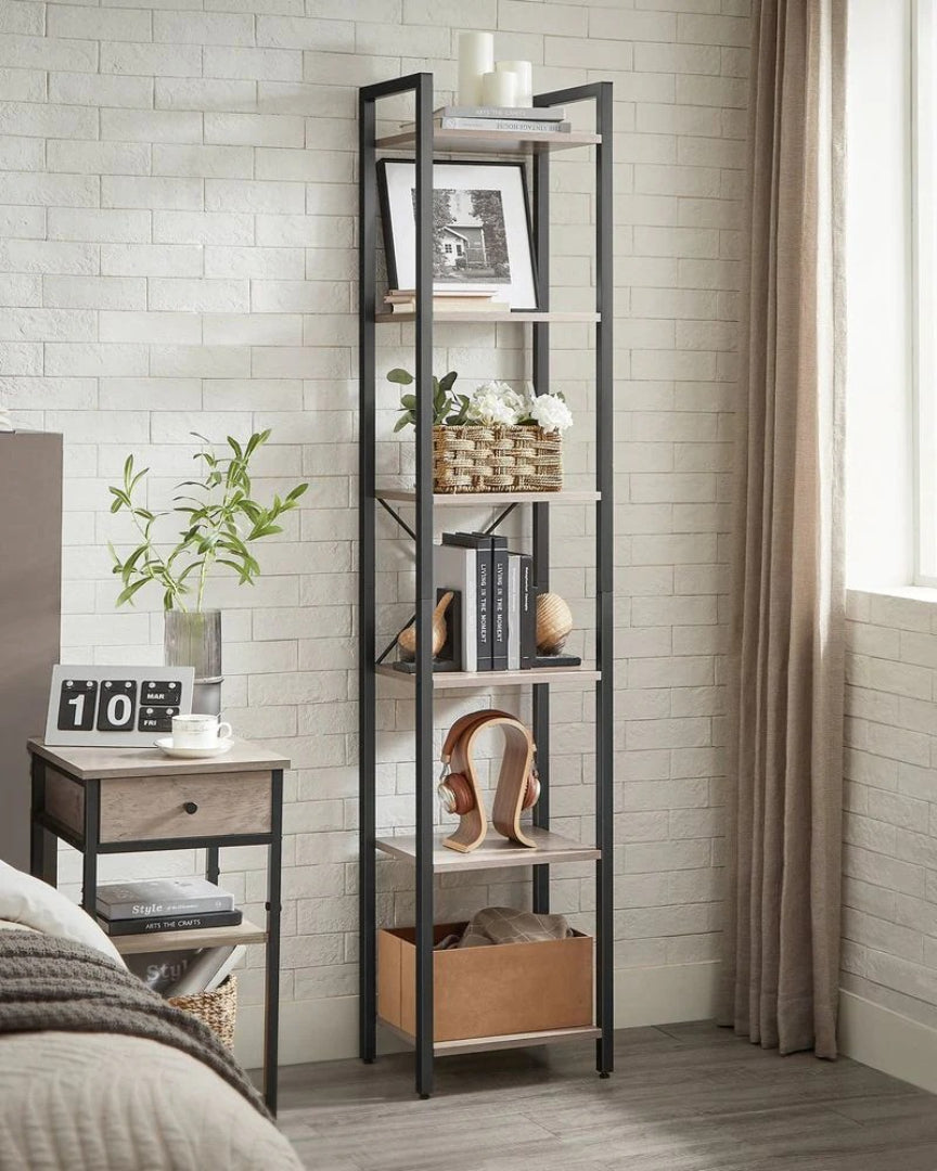 6 Tier Narrow Bookcase With Steel Frame Storage Shelf