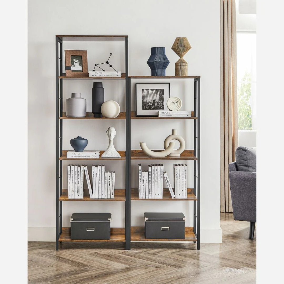 6 Tier Industrial Bookshelf With Steel Frame Storage Shelf