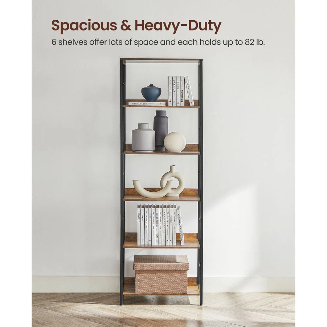 6 Tier Industrial Bookshelf With Steel Frame Storage Shelf