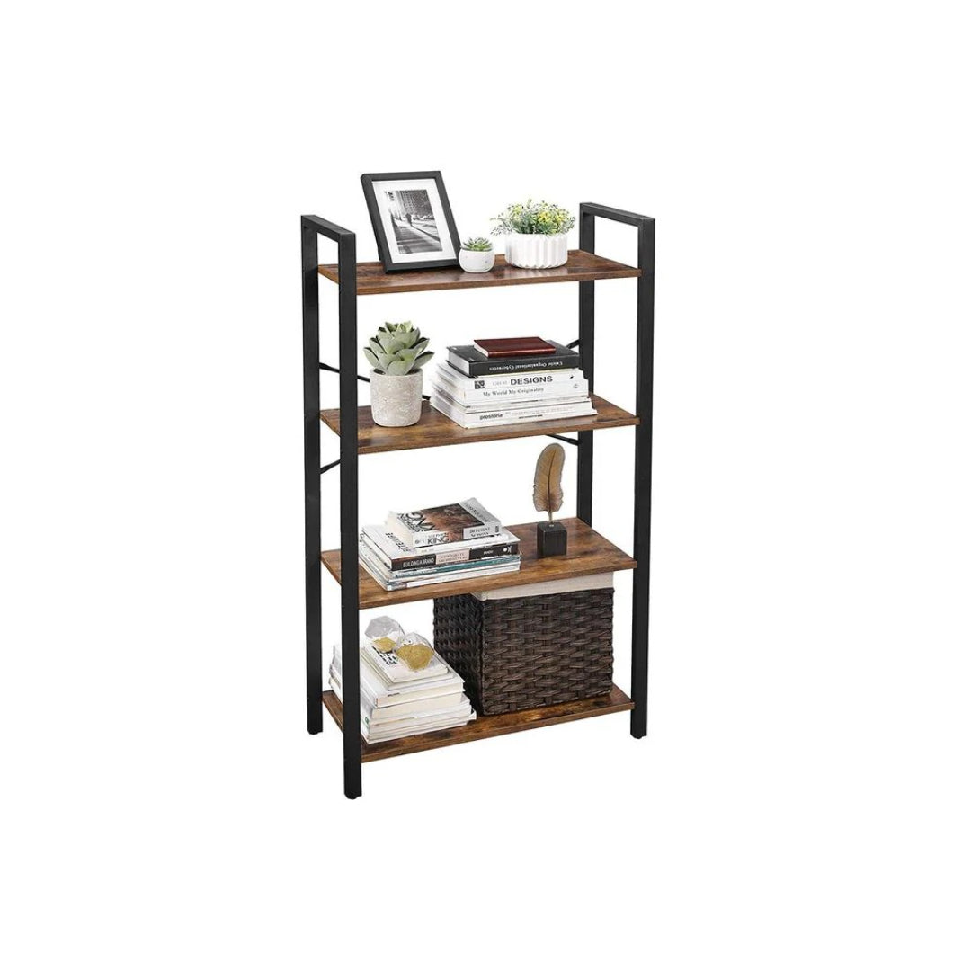4 Tier Bookshelf With Steel Frame Industrial Storage Shelf