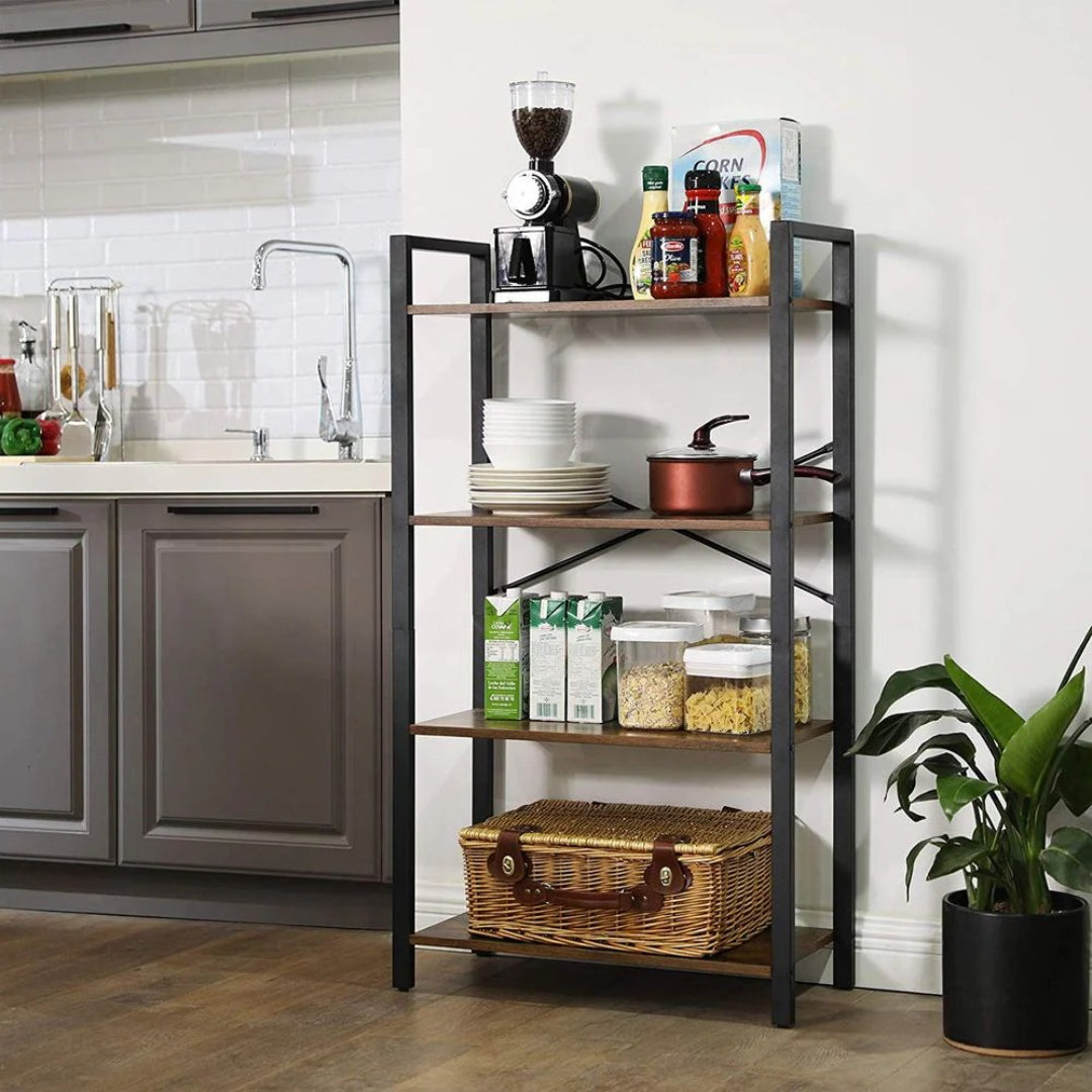 4 Tier Bookshelf With Steel Frame Industrial Storage Shelf