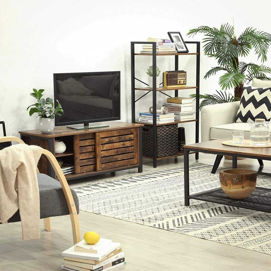 4 Tier Bookshelf With Steel Frame Industrial Storage Shelf
