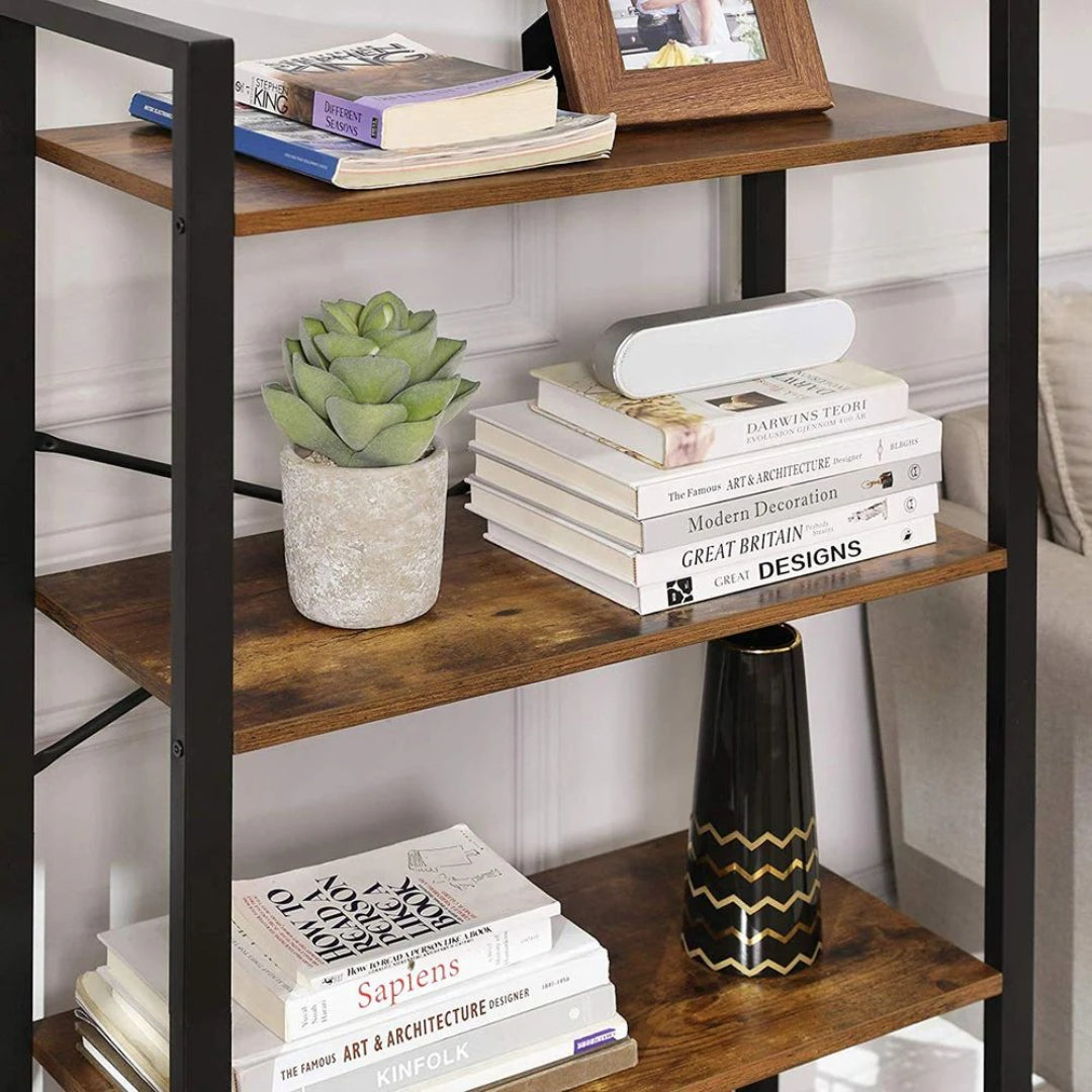4 Tier Bookshelf With Steel Frame Industrial Storage Shelf