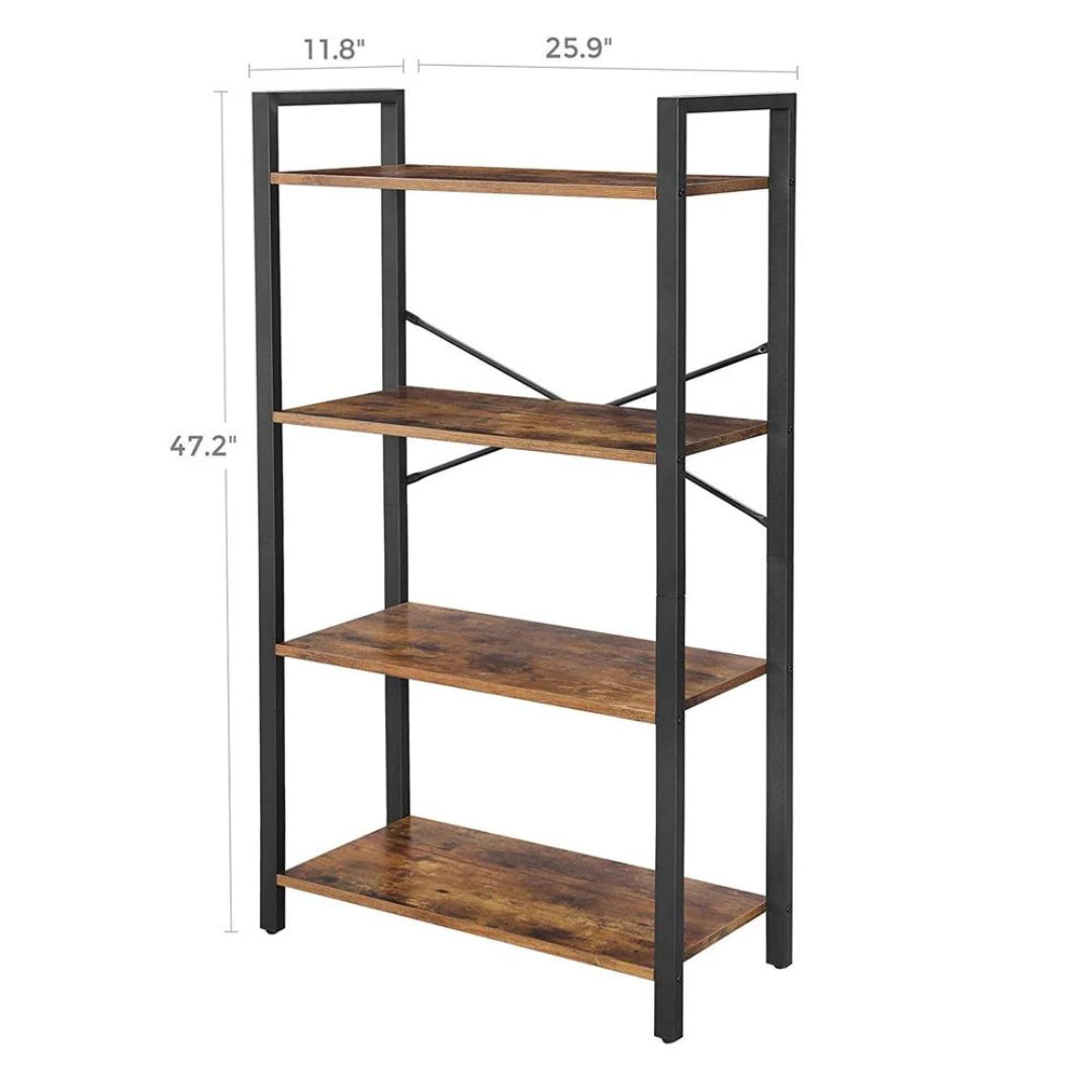 4 Tier Bookshelf With Steel Frame Industrial Storage Shelf