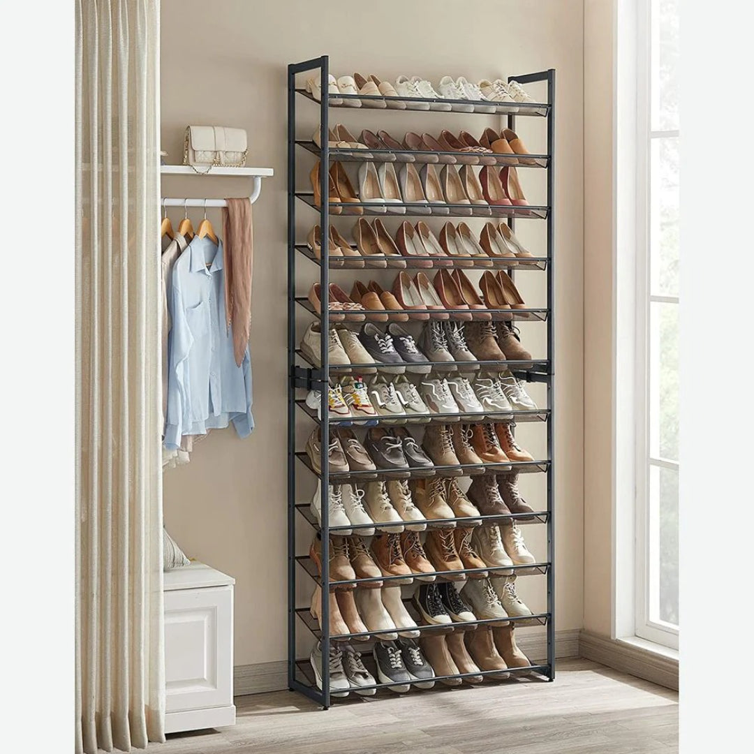 12 Tier Shoe Rack With Metal Shelves, Extra Large Storage Organizer