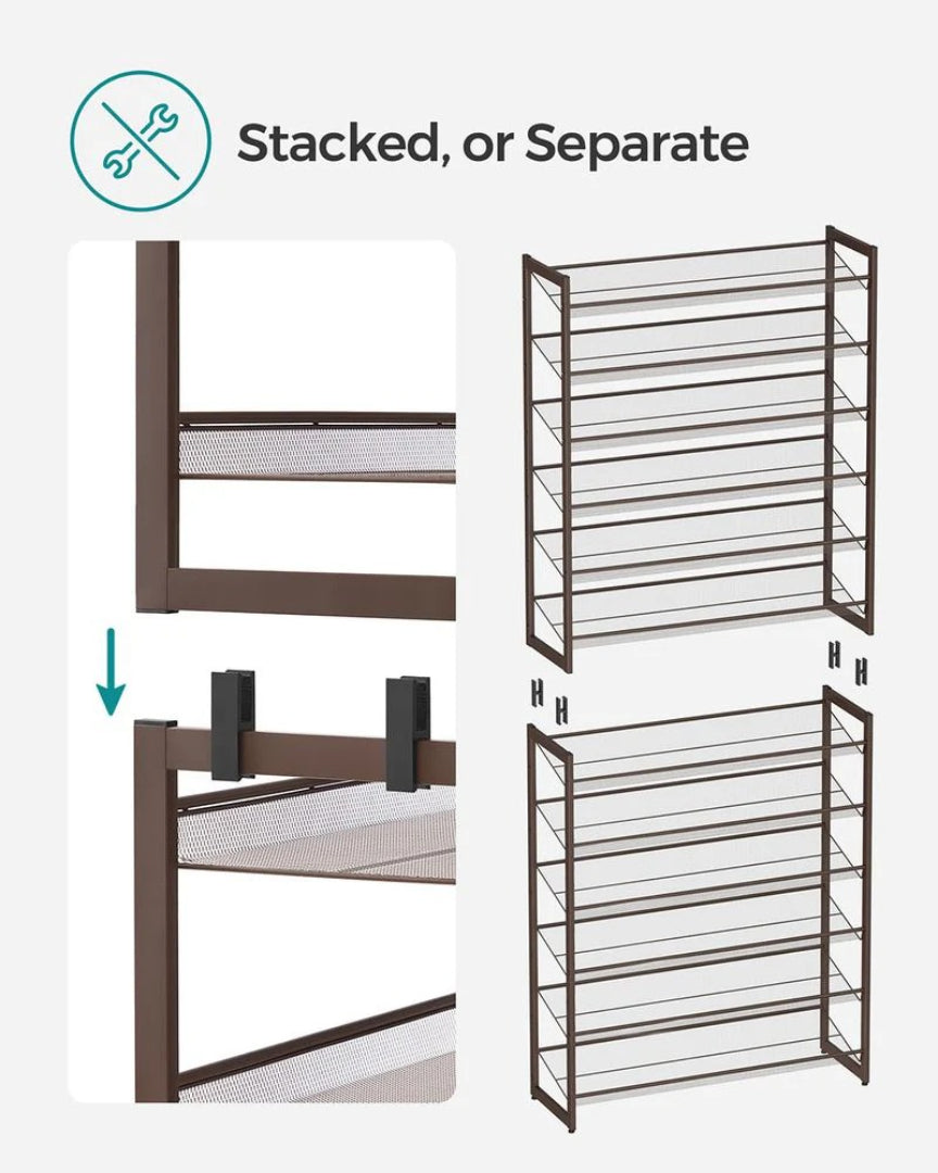 12 Tier Shoe Rack With Metal Shelves, Extra Large Storage Organizer