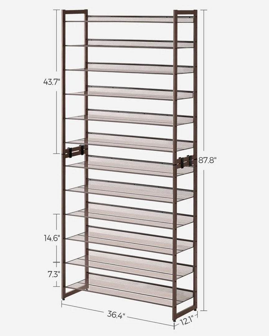 12 Tier Shoe Rack With Metal Shelves, Extra Large Storage Organizer