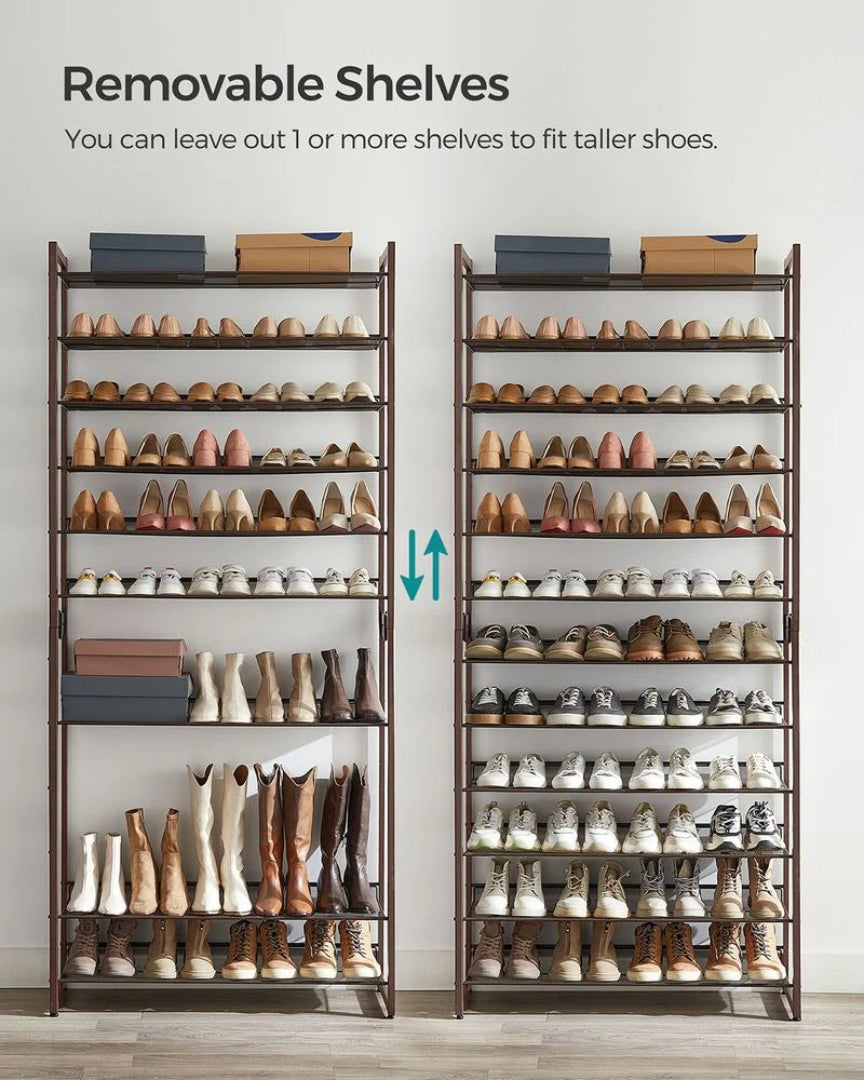 12 Tier Shoe Rack With Metal Shelves, Extra Large Storage Organizer