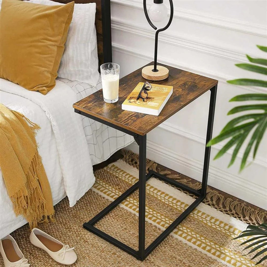 C-Shaped End Table for Couch or Sofa, Rustic Laptop Side Table