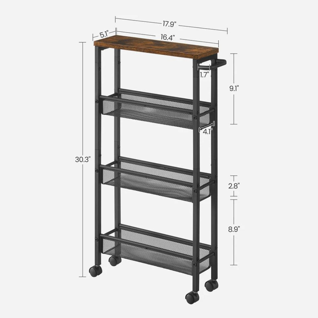 Slim Rolling Storage Cart 4 Or 5 Tier Narrow Utility