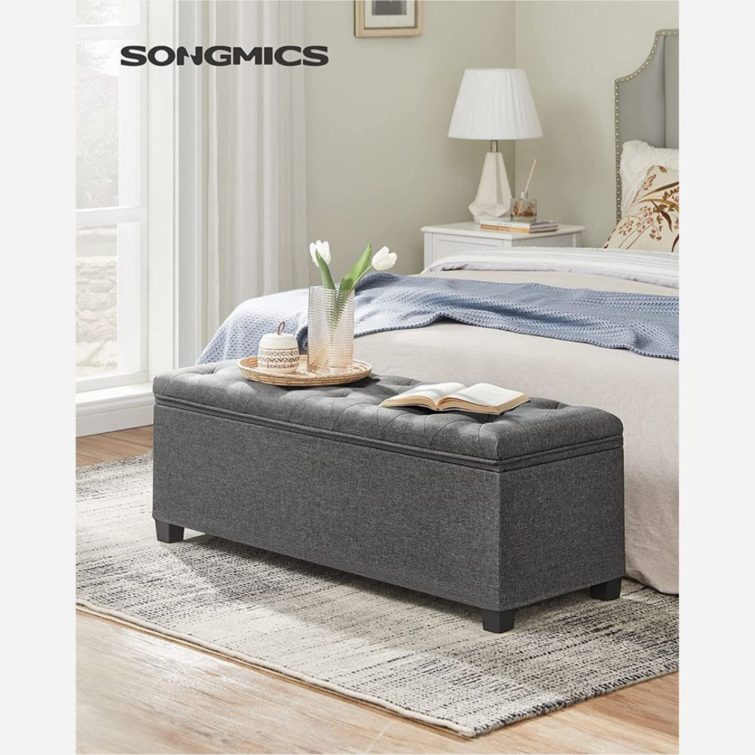 43.3 Inch Storage Ottoman Bench With Legs & Flip Lid Upholstered