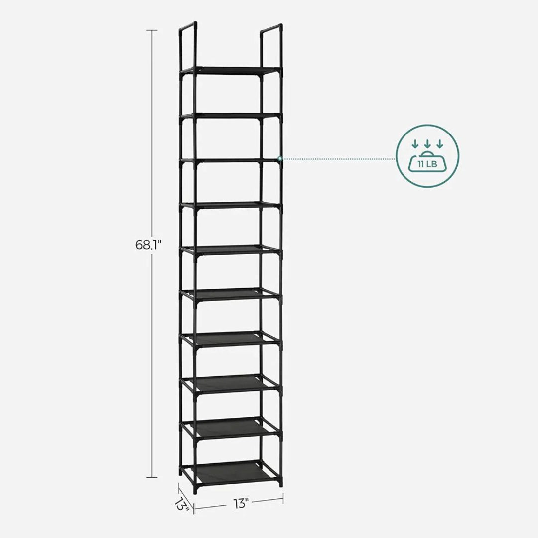 10 Tier Shoe Rack With Metal Frame, Tall Narrow Shoe Organizer