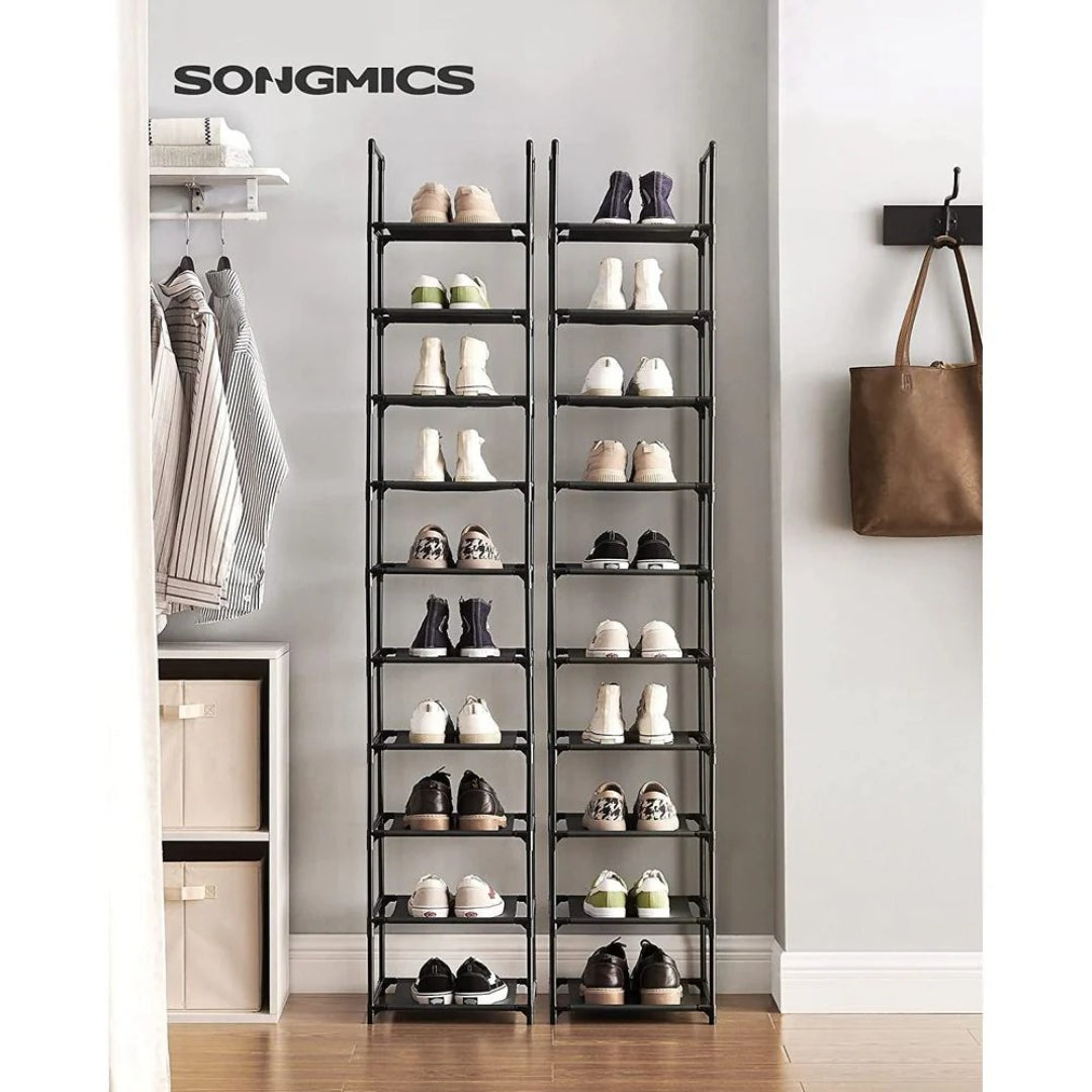 10 Tier Shoe Rack With Metal Frame, Tall Narrow Shoe Organizer