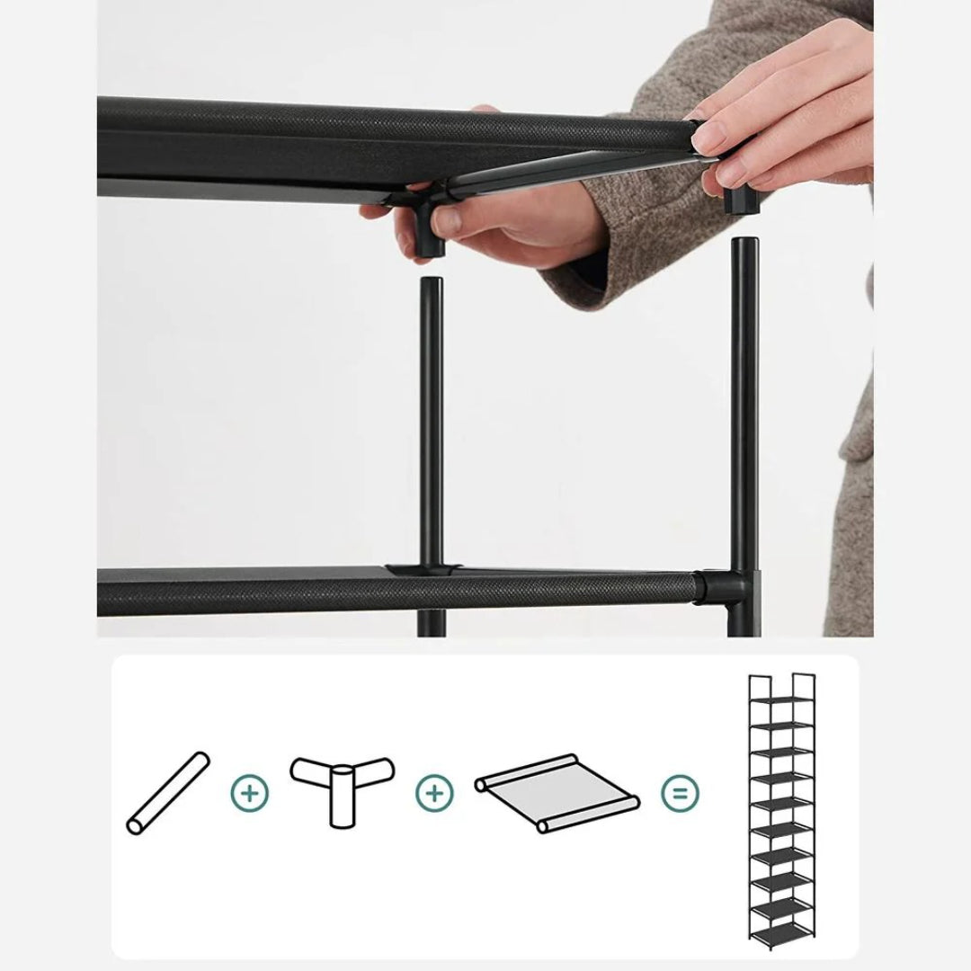 10 Tier Shoe Rack With Metal Frame, Tall Narrow Shoe Organizer