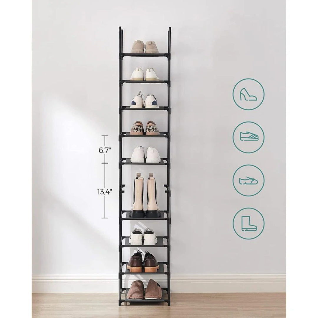 10 Tier Shoe Rack With Metal Frame, Tall Narrow Shoe Organizer