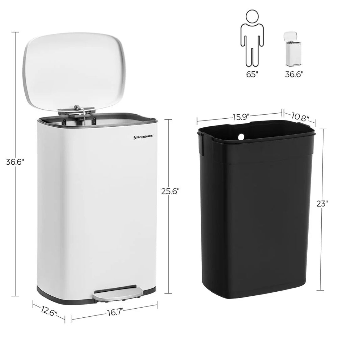 13-Gallon Stainless Steel Step Trash Can with Soft-Close Lid