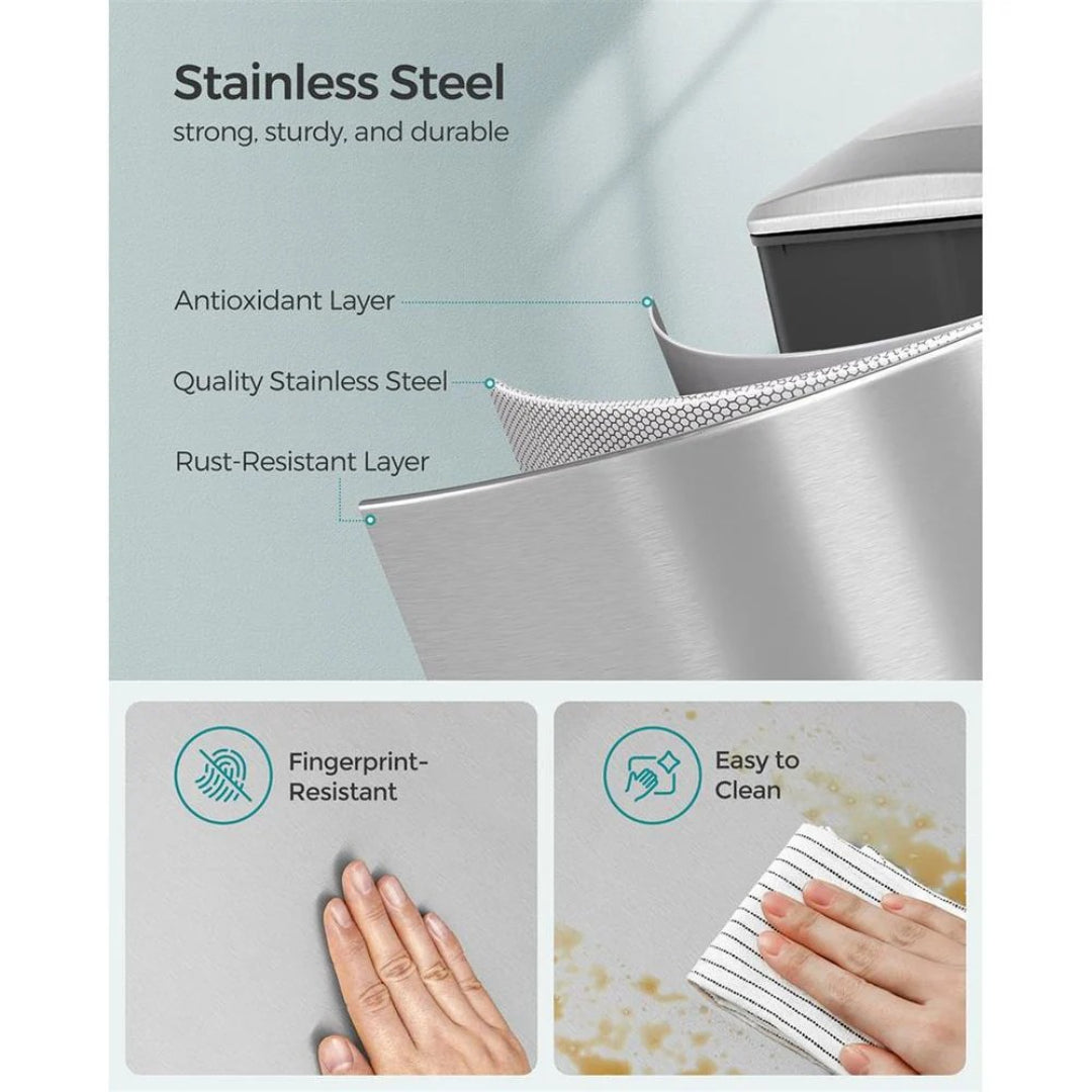 13-Gallon Slim Kitchen Trash Can with Soft-Close Lid and Inner Bucket
