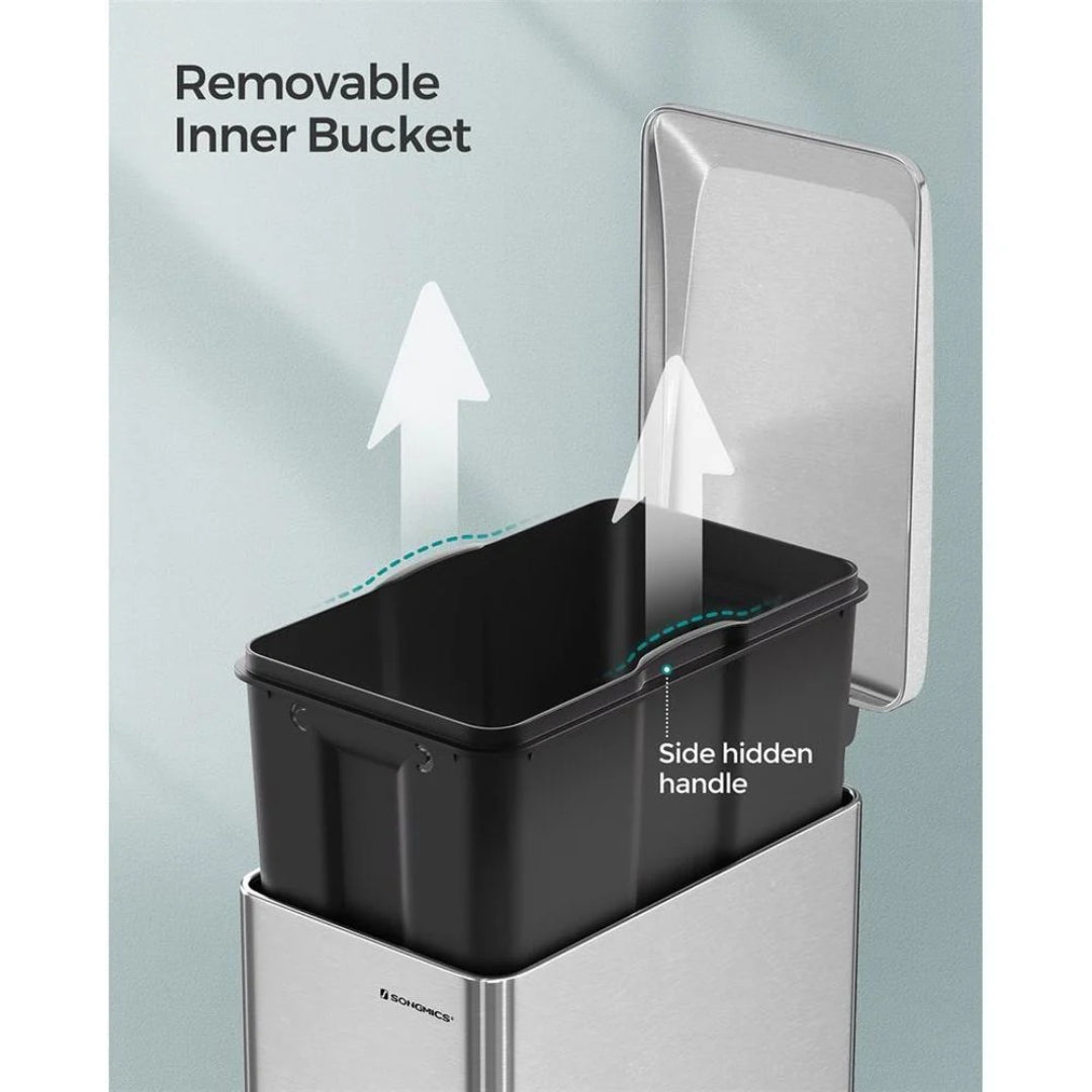 13-Gallon Slim Kitchen Trash Can with Soft-Close Lid and Inner Bucket