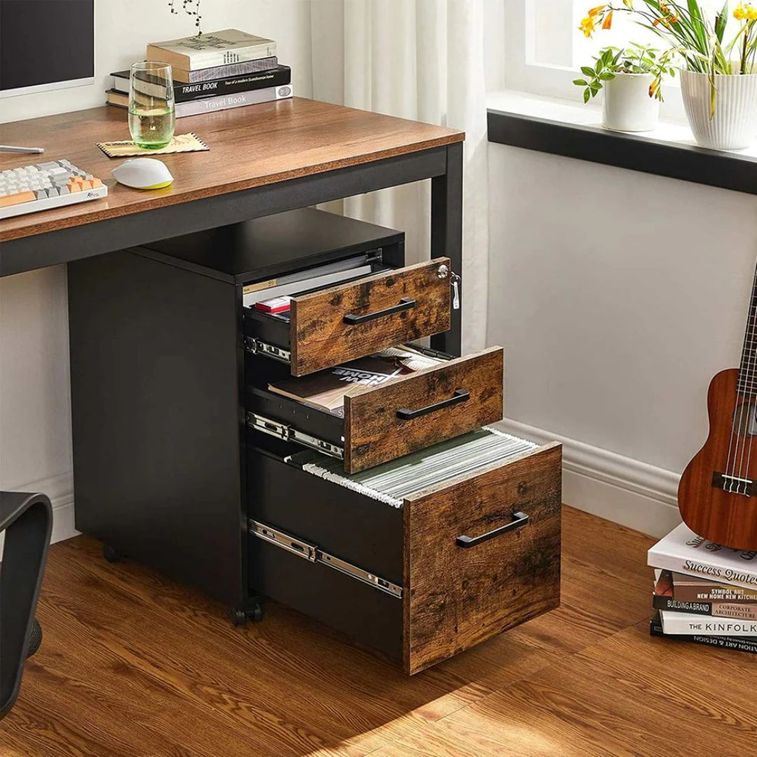 Office Filing Cabinet With Lock, 3 Drawer Mobile Storage Unit
