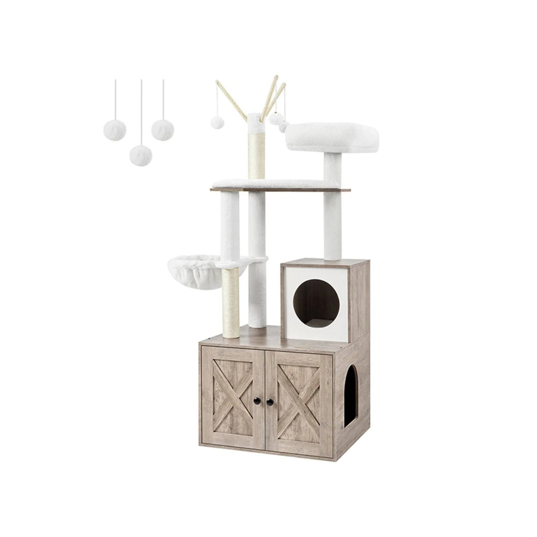 Cat Tree With Litter Box Enclosure Multi Level Cat Tower 22.6in