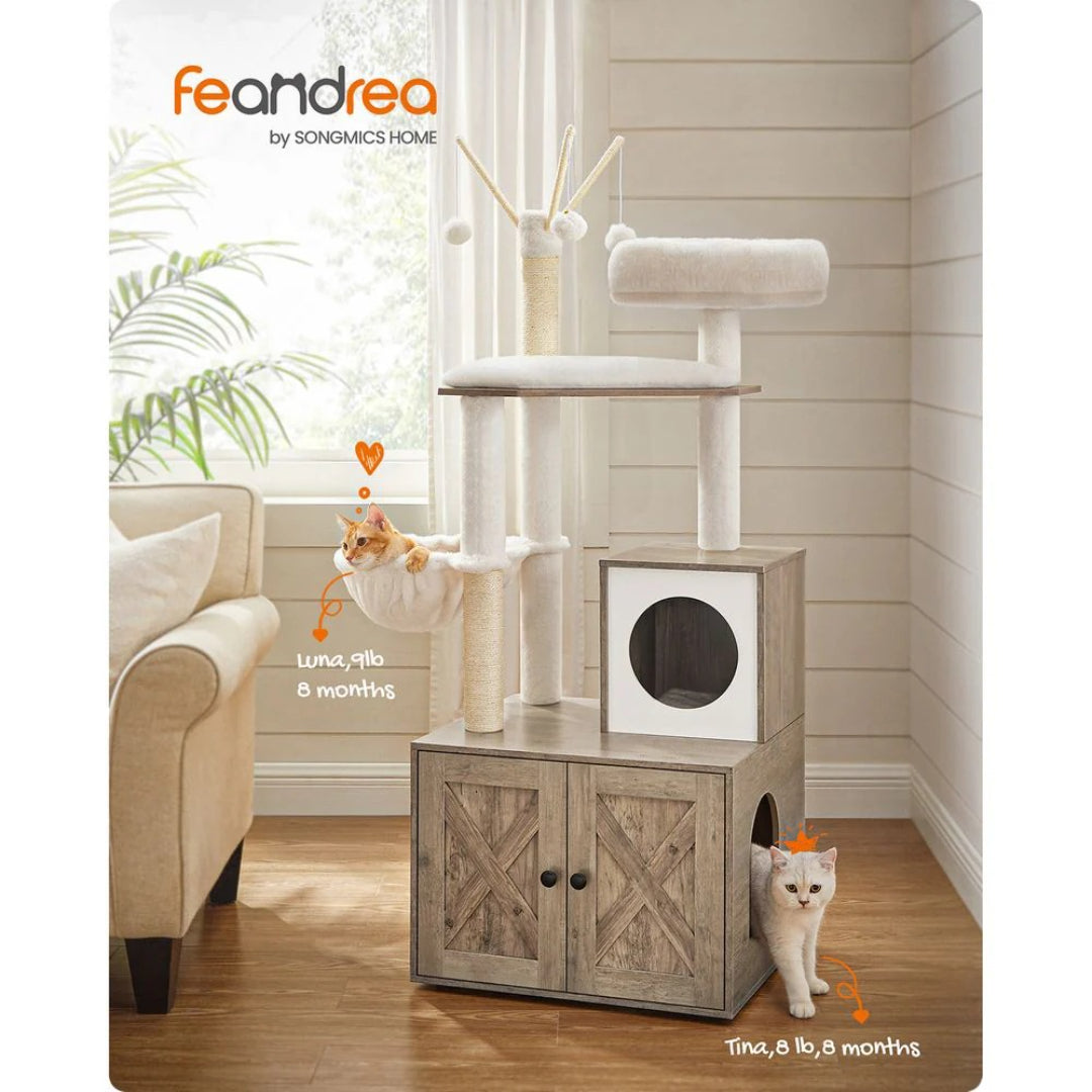 Cat Tree With Litter Box Enclosure Multi Level Cat Tower 22.6in