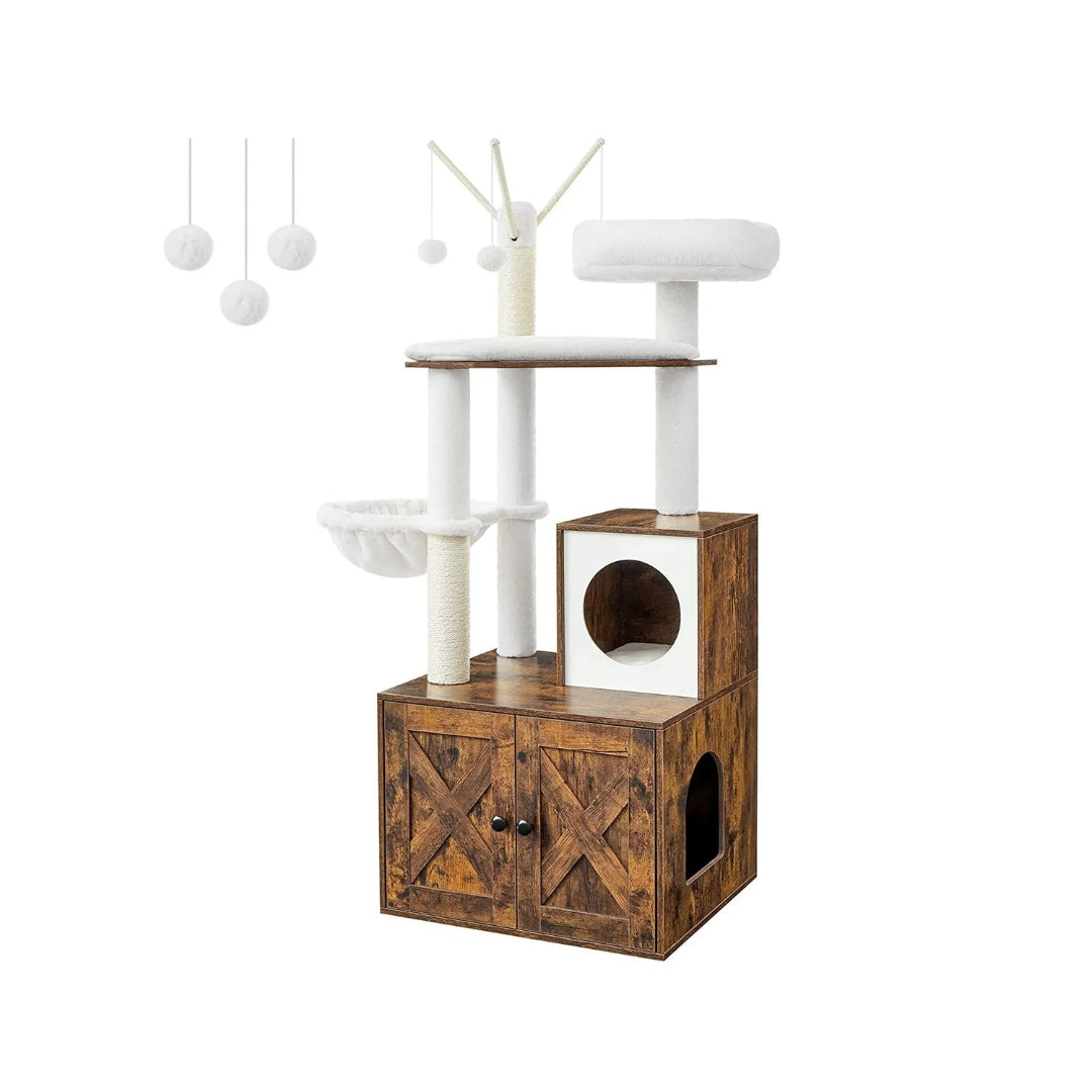Cat Tree With Litter Box Enclosure Multi Level Cat Tower 22.6in