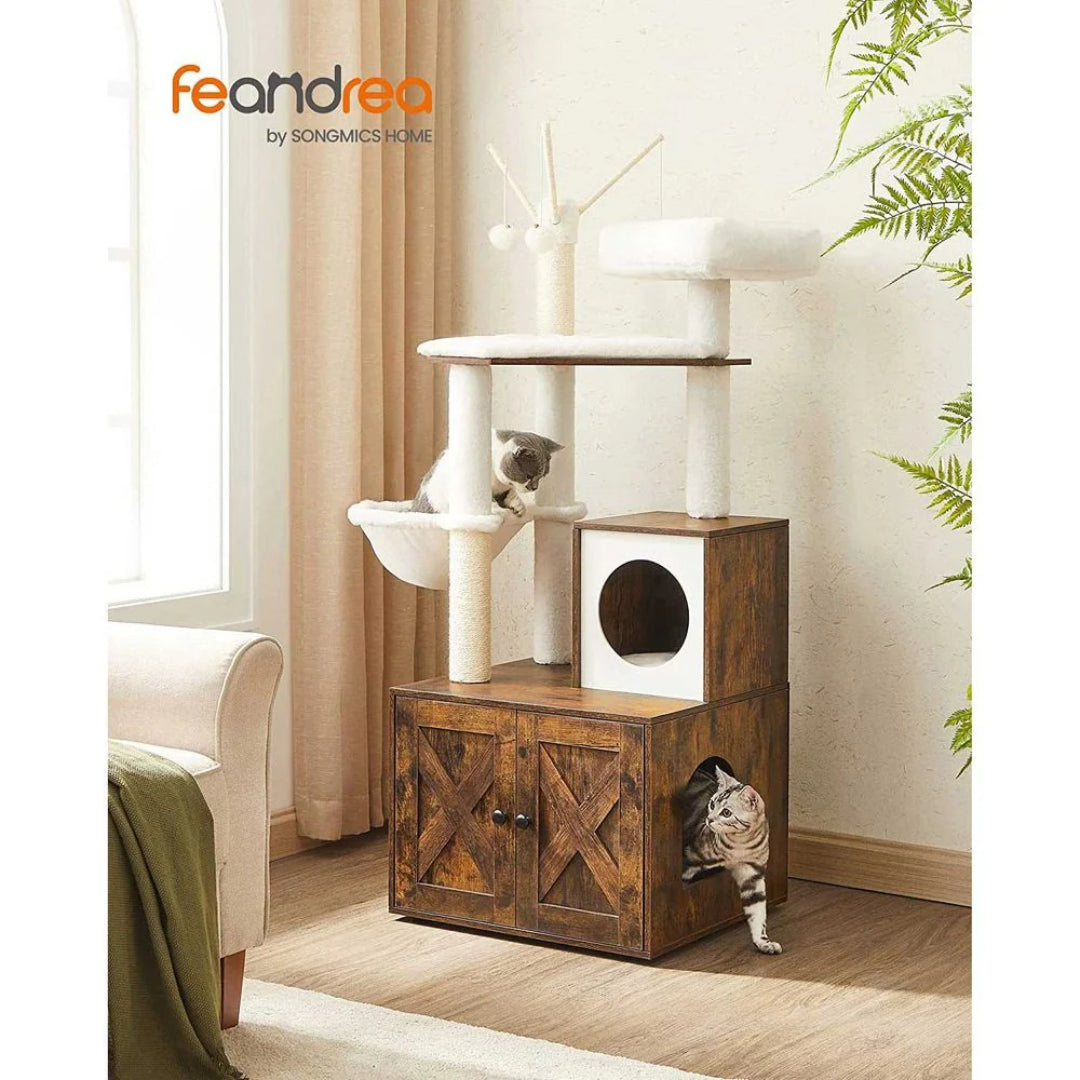 Cat Tree With Litter Box Enclosure Multi Level Cat Tower 22.6in