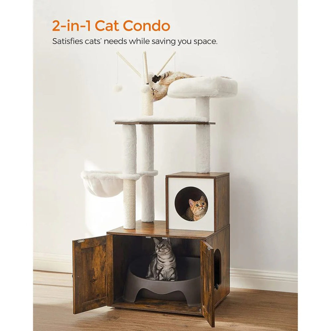 Cat Tree With Litter Box Enclosure Multi Level Cat Tower 22.6in