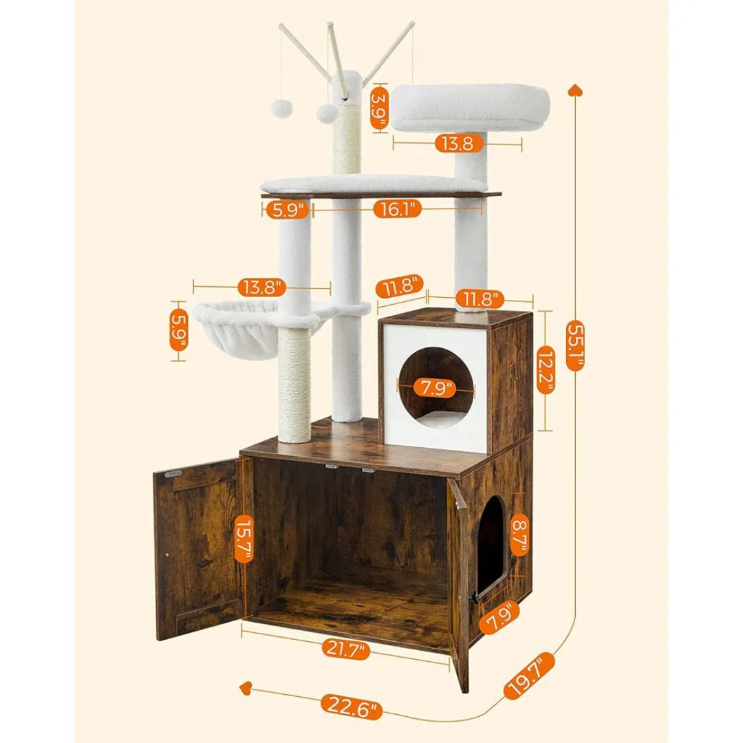 Cat Tree With Litter Box Enclosure Multi Level Cat Tower 22.6in