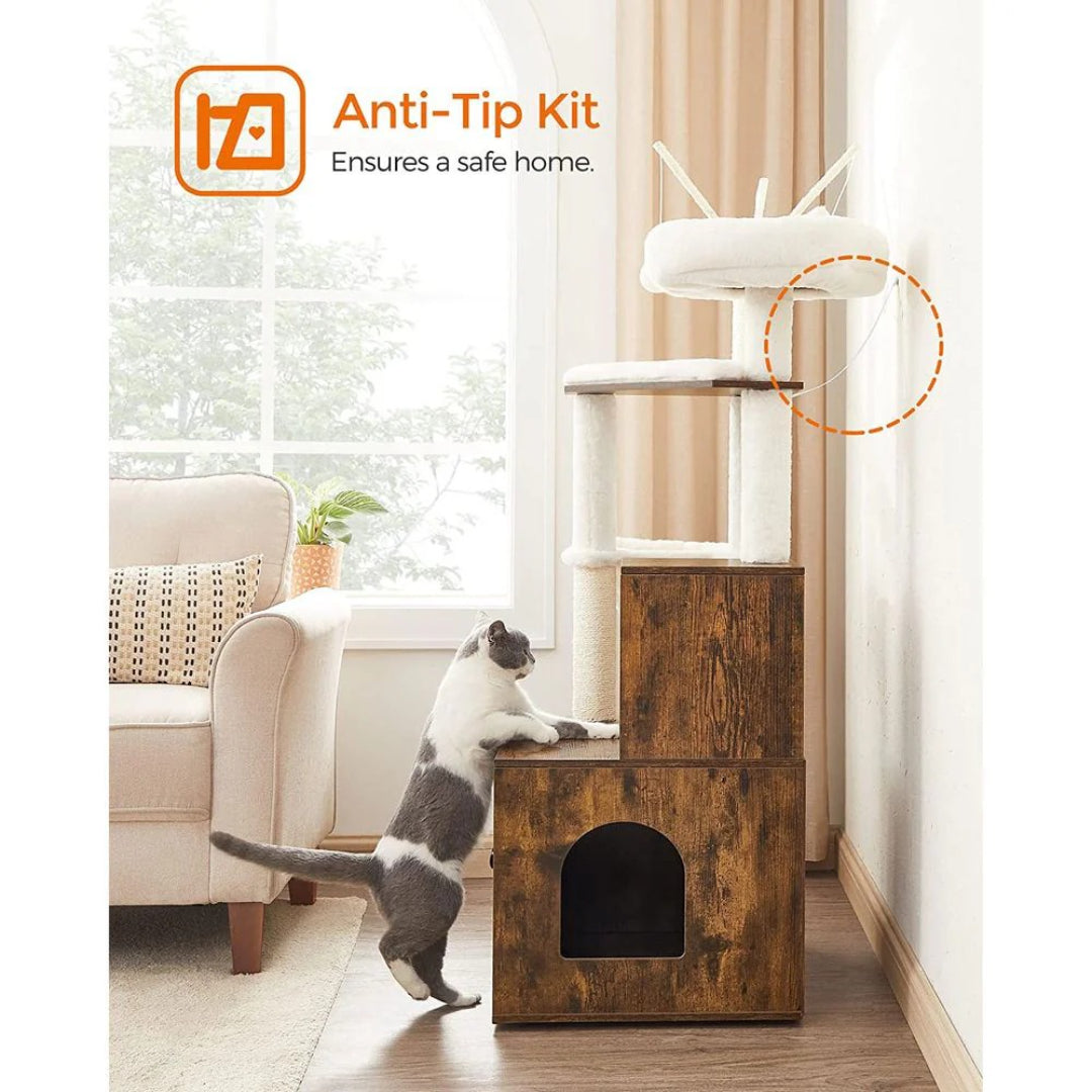 Cat Tree With Litter Box Enclosure Multi Level Cat Tower 22.6in