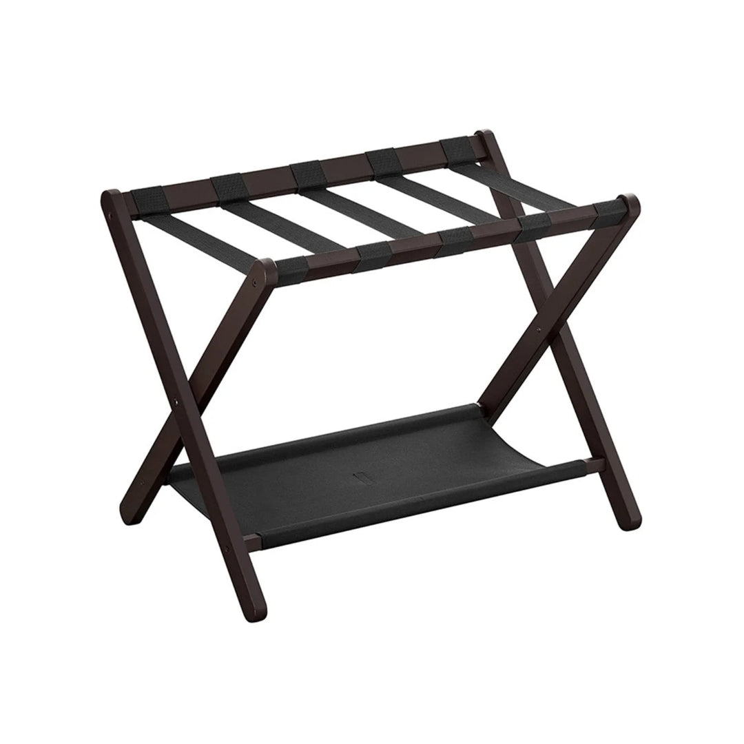 Folding Luggage Rack With Storage Shelf Bamboo Suitcase Stand