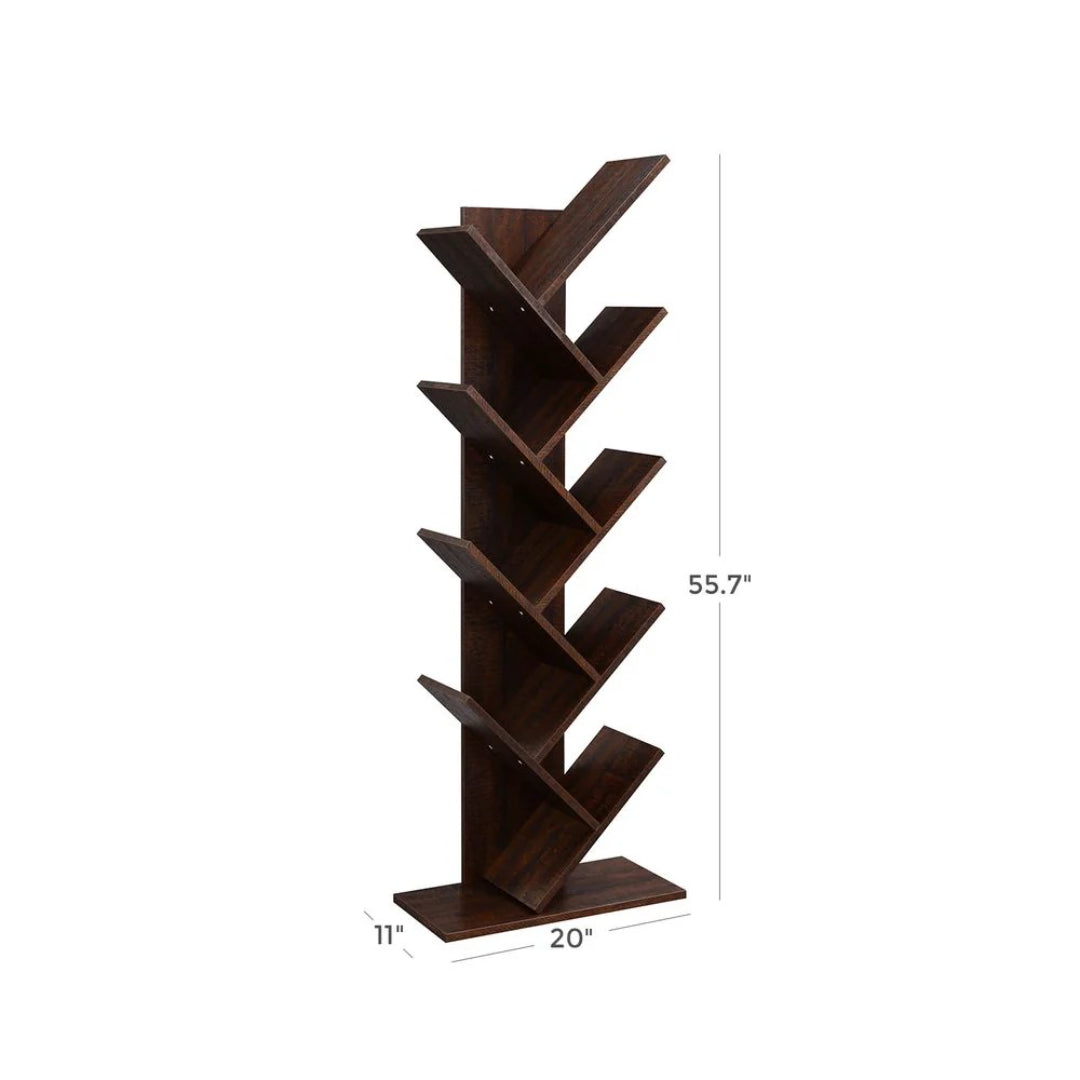 9 Tier Tree Bookshelf Space Saving Bookcase Storage Shelf