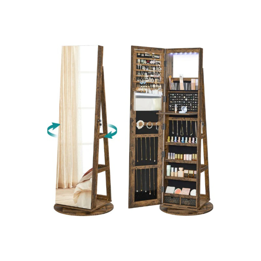 Jewelry Organizer Cabinet With Mirror LED Lights And Storage