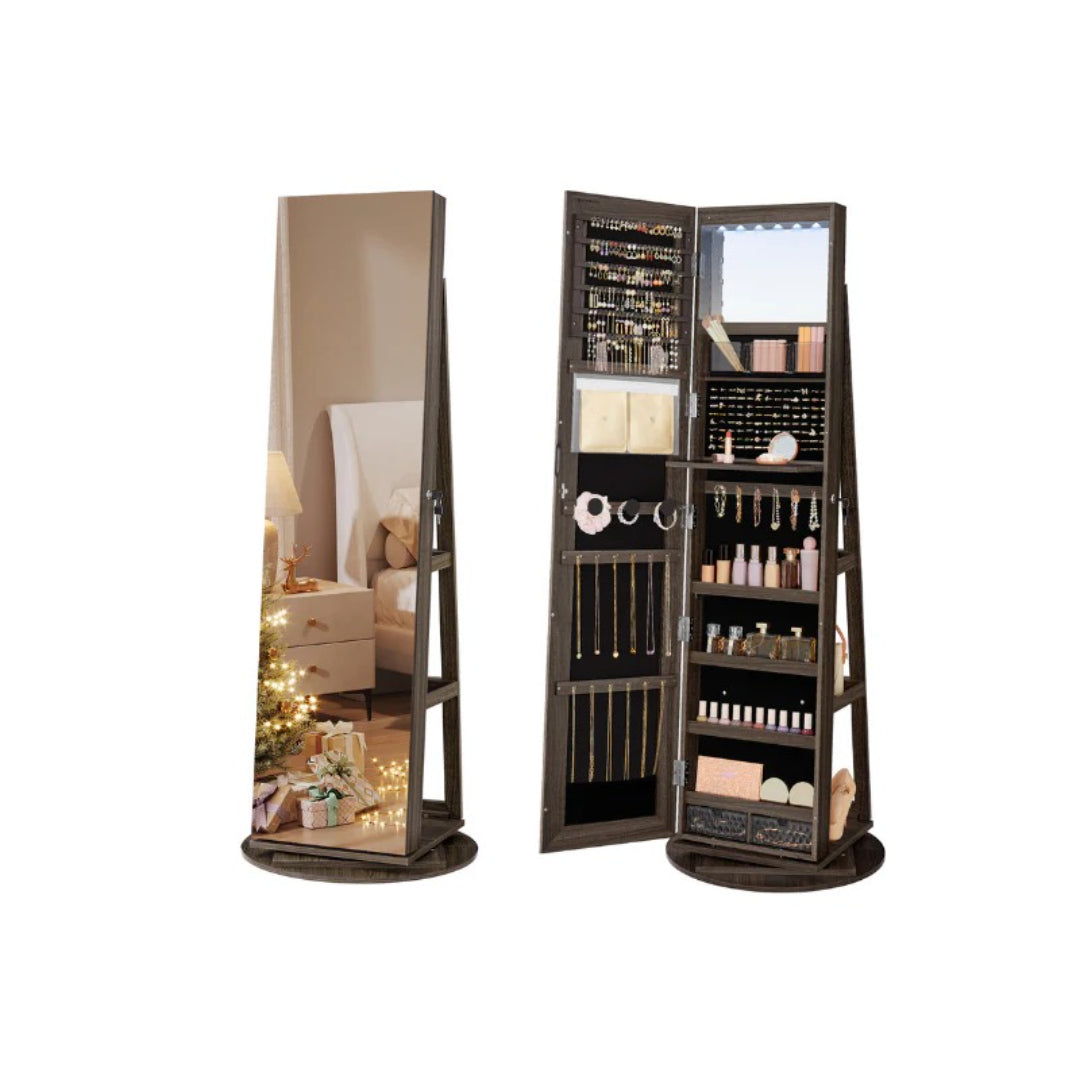 Jewelry Organizer Cabinet With Mirror LED Lights And Storage